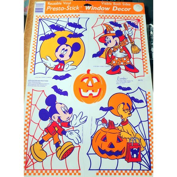 Vintage Halloween Color Clings Set Of 5 Sheets Including Mickey Window Stickers - Picture 2 of 4